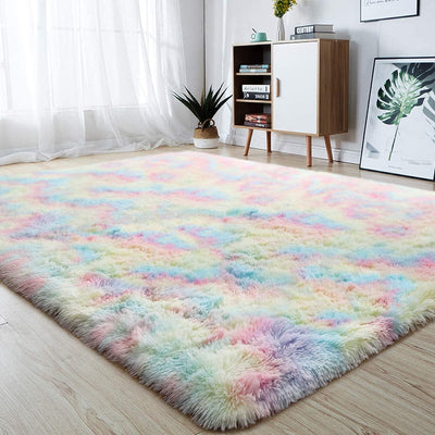 Rainbow Colors Carpets Tie Dyeing Plush Soft Carpets