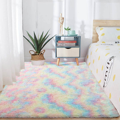 Rainbow Colors Carpets Tie Dyeing Plush Soft Carpets